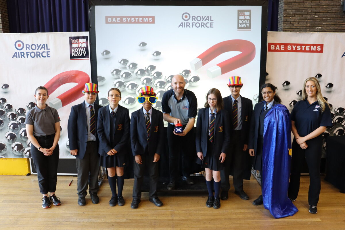 Image of Pupils in years 7 and 8 learn about magnets and electromagnets in a fun BAE Systems Roadshow. 