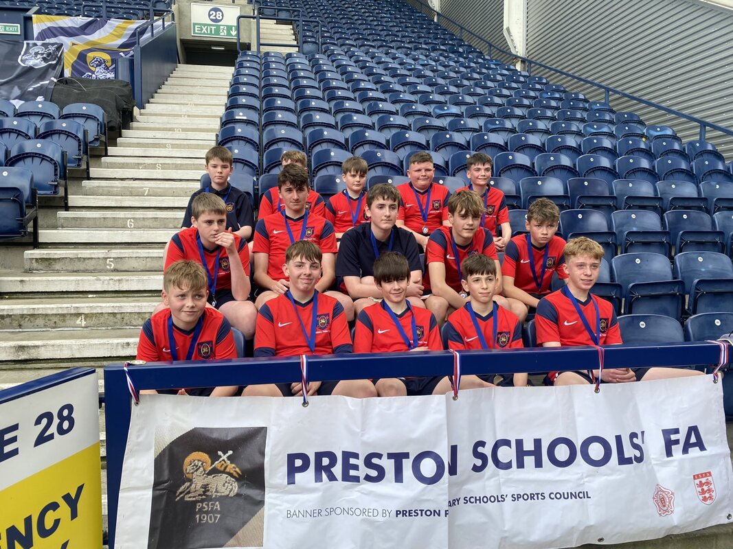 Image of Year 8 boys and year 10 boys football teams compete in the Preston Schools' Football Association Final