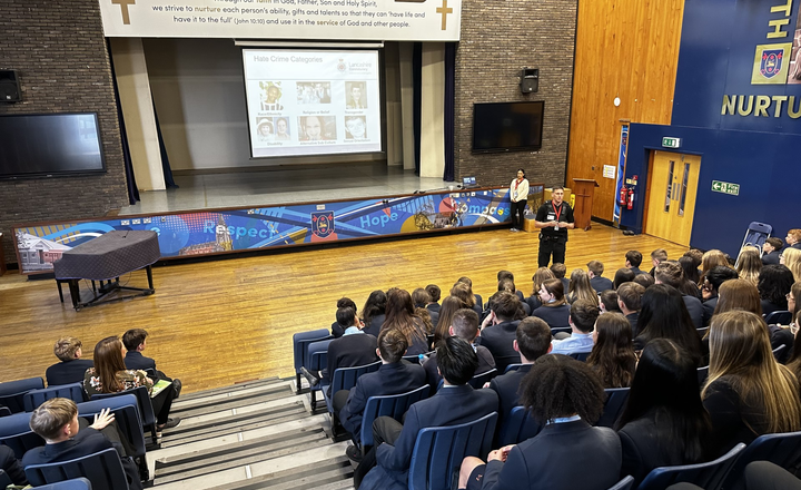 Image of Hate crime presentation delivered to pupils in years 8, 9 and 10 by Lancashire Constabulary